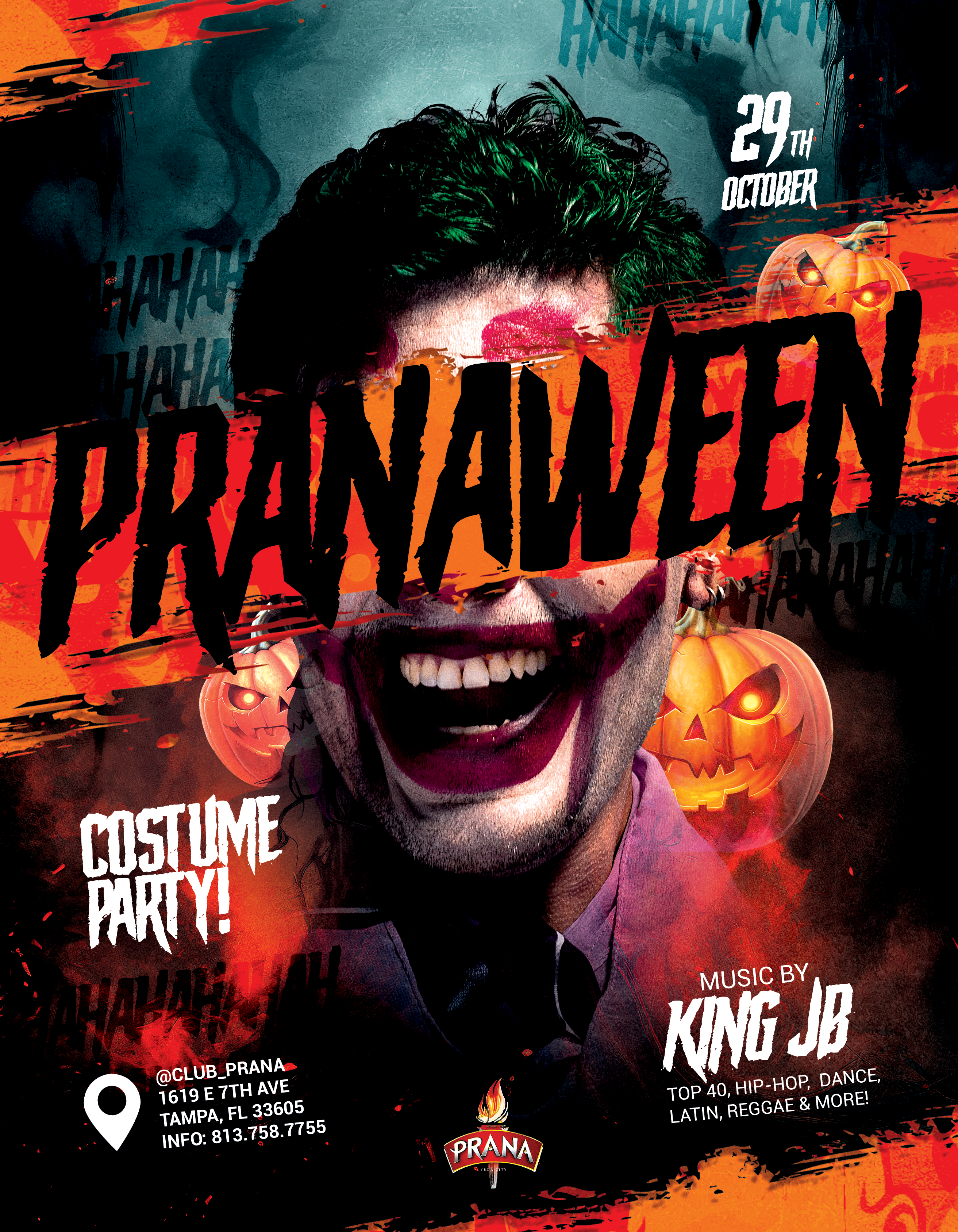 Club Prana Event Flyer For Pranaween, A Costume Party On Sunday, October 29th.