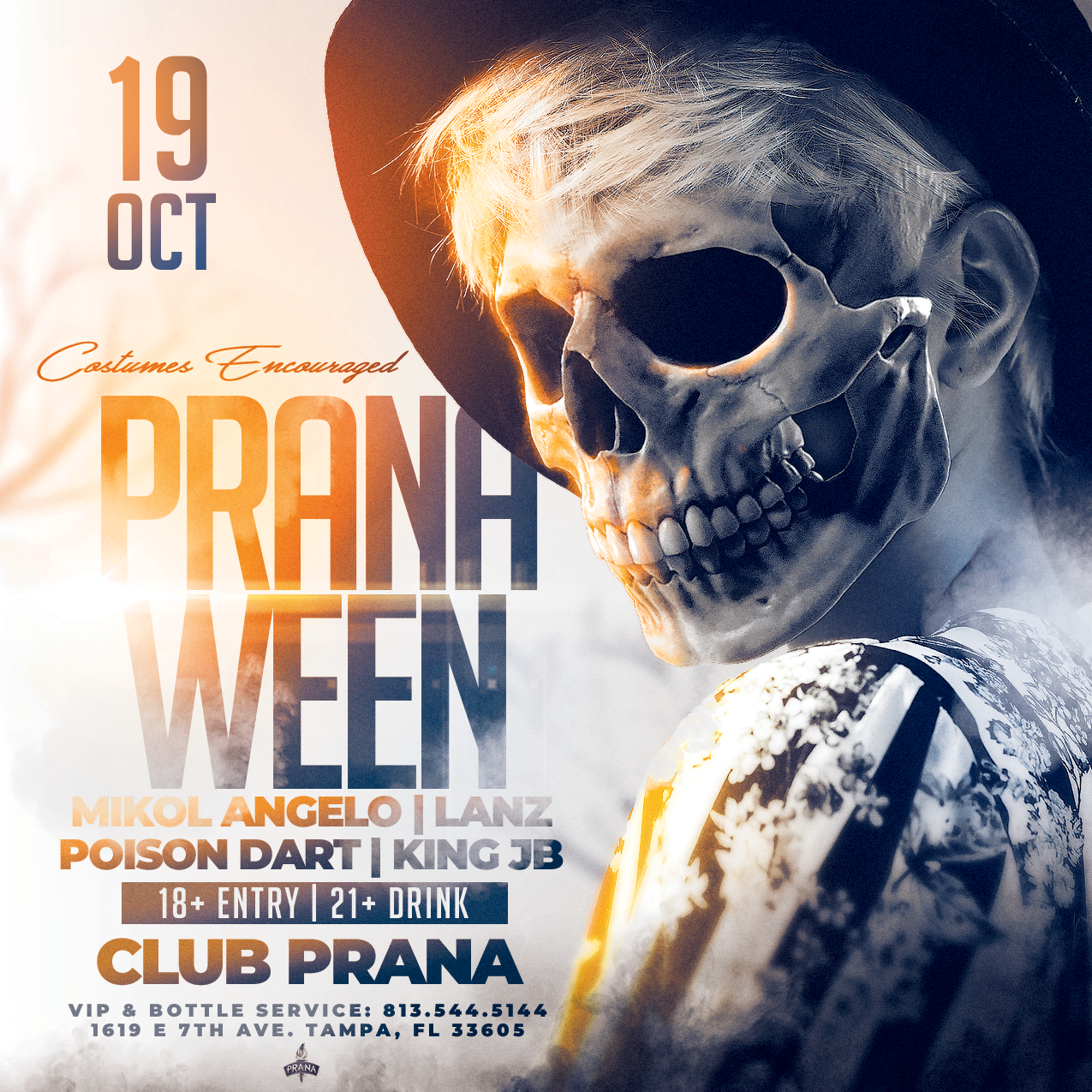 Club Prana's annual Pranaween Halloween Party event flyer