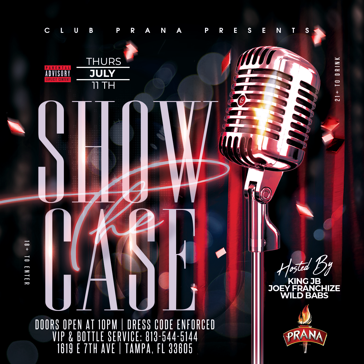 Club Prana Event Flyer For The Showcase Open Mic Night