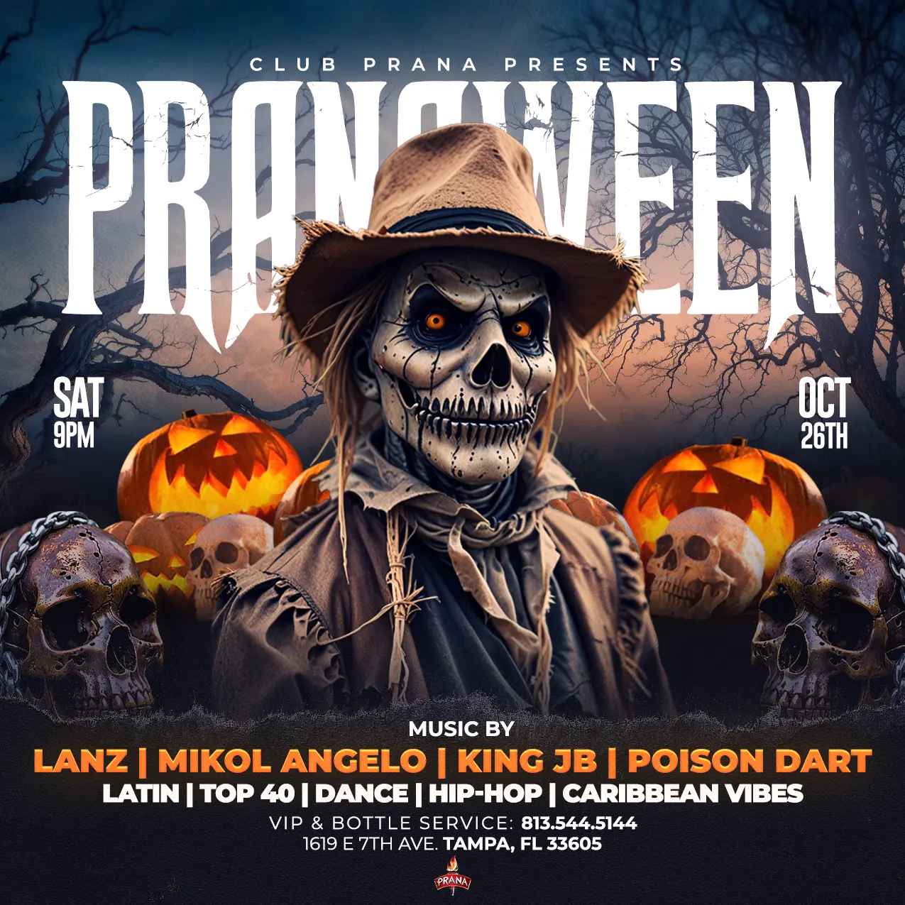 Pranaween Halloween Party On Saturday, October 26th At 9pm, Club Prana Event Flyer