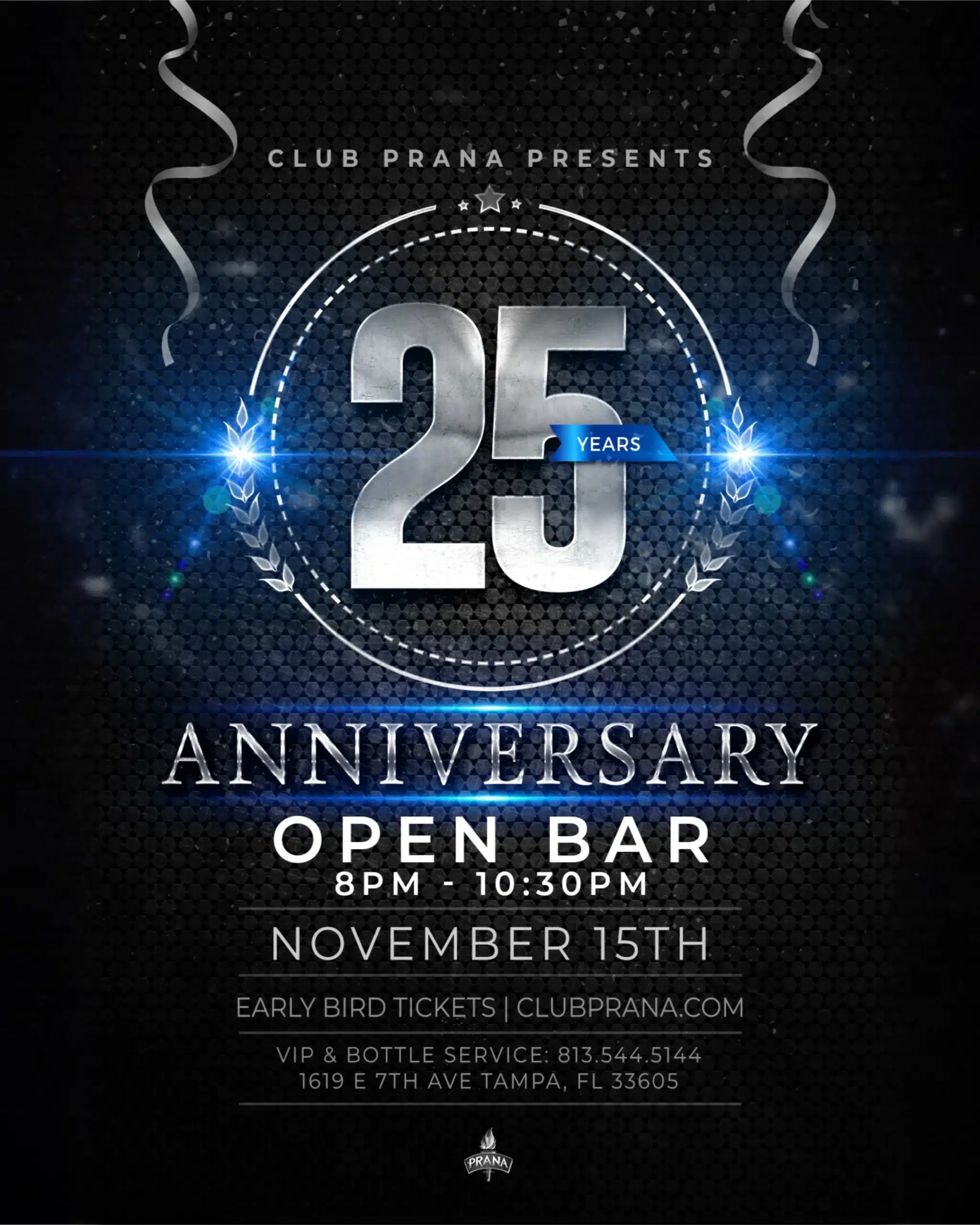 Club Prana 25th Anniversary Party In Tampa, Florida. November 15th, 2025.