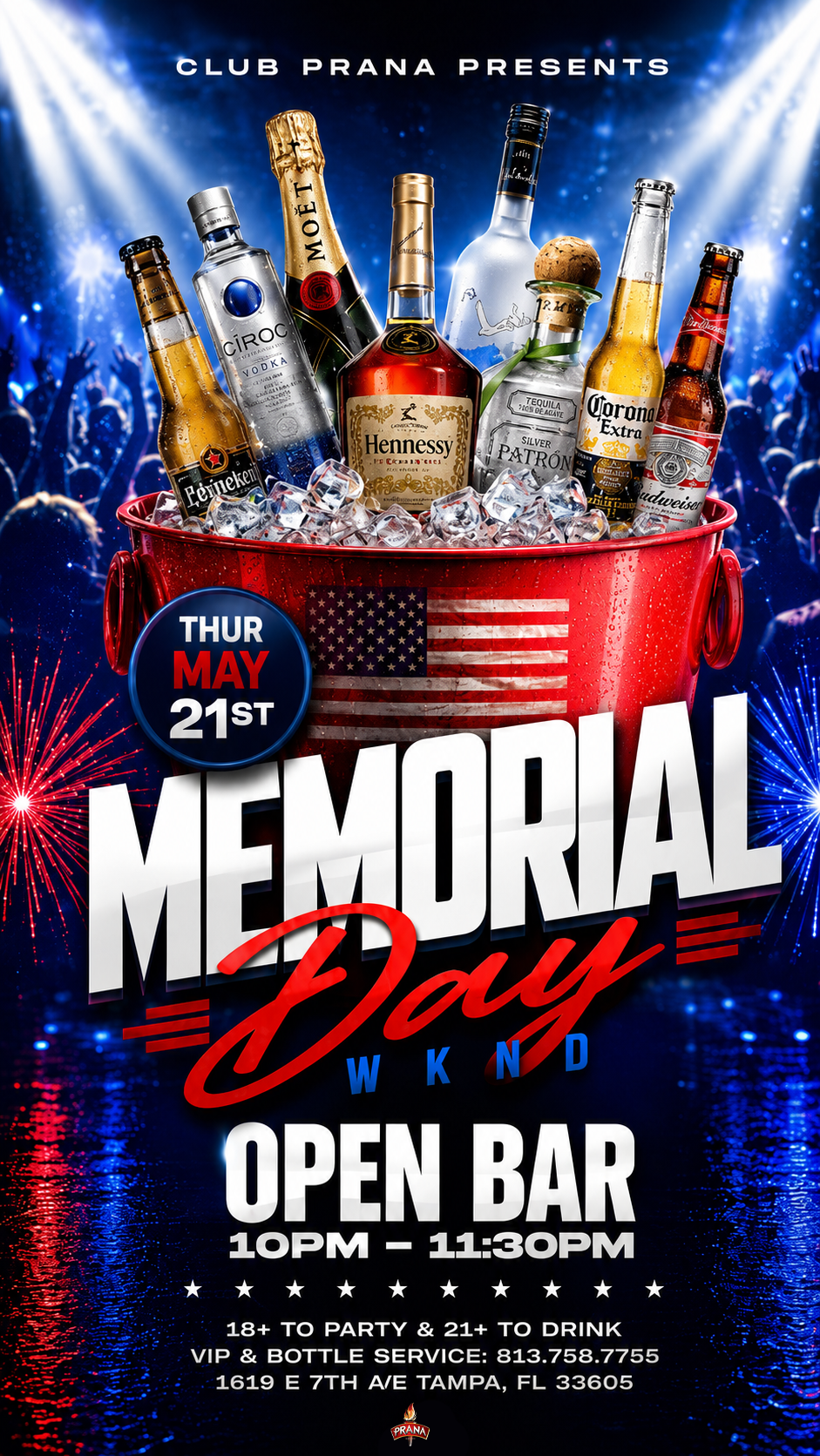 Club Prana Open Bar Memorial Day Weekend Kickoff Party – Thursday, May 21