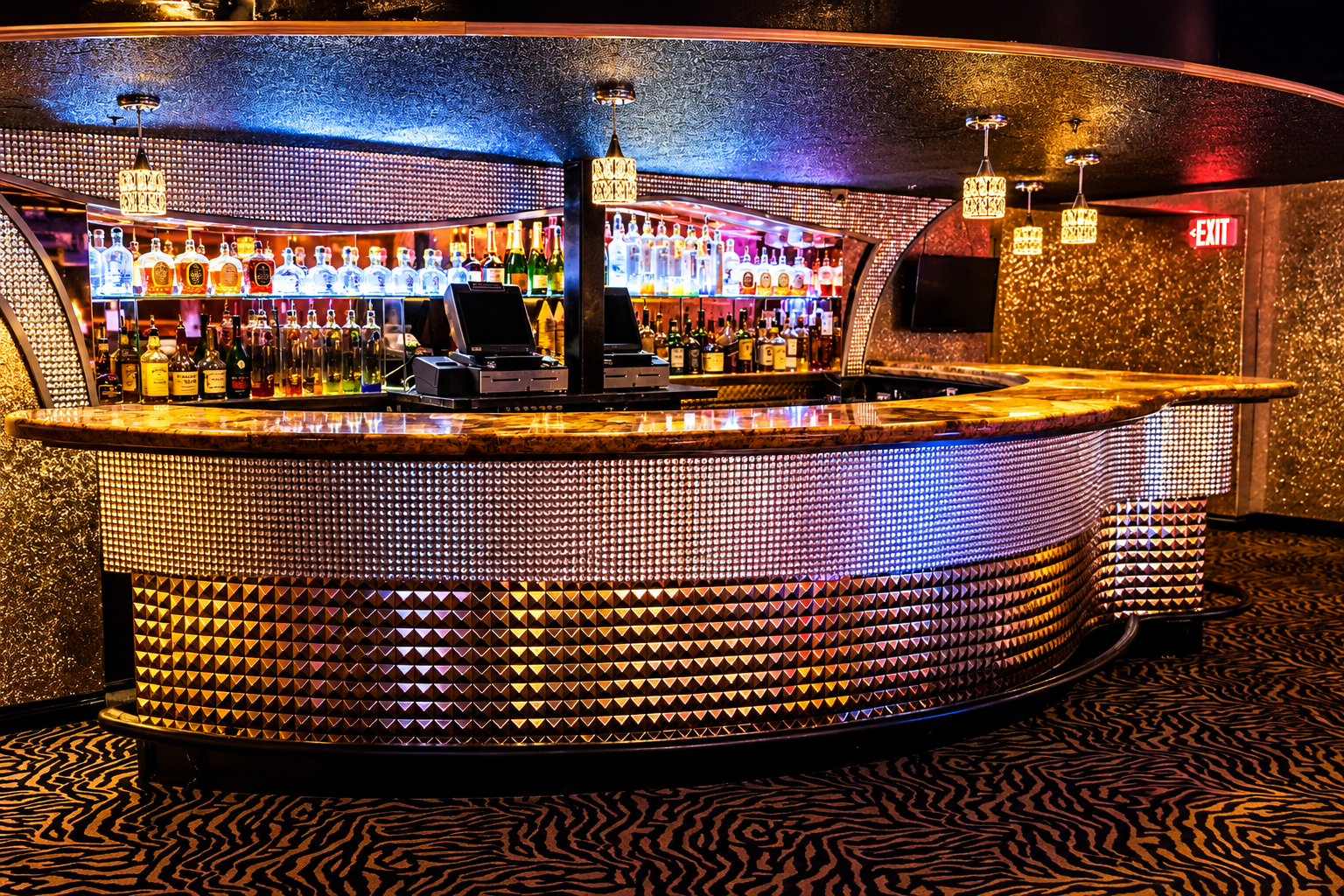 Opulent Crystal-Lit Nightclub Bar